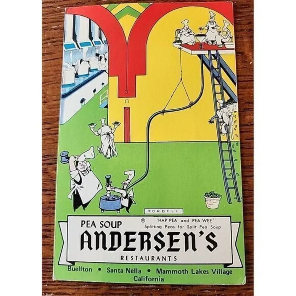 Andersons Pea‎ Soup Restaurant Buellton CA Calforina Cartoon Linen Postcard UNP